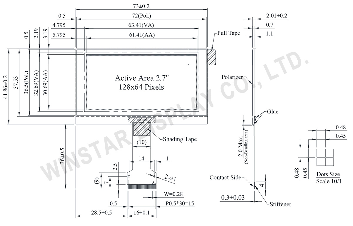 128x64 Graphic 2.7-inch COG OLED Display Module - WEO012864AM